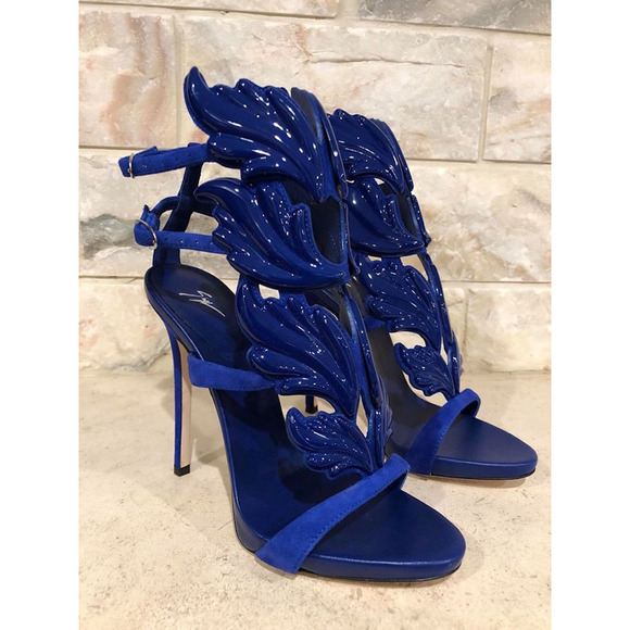 Giuseppe Zanotti Cruel Summer 110 Blue Setter Wing Strap Sandal Heel Pump 35 - Picture 7 of 12